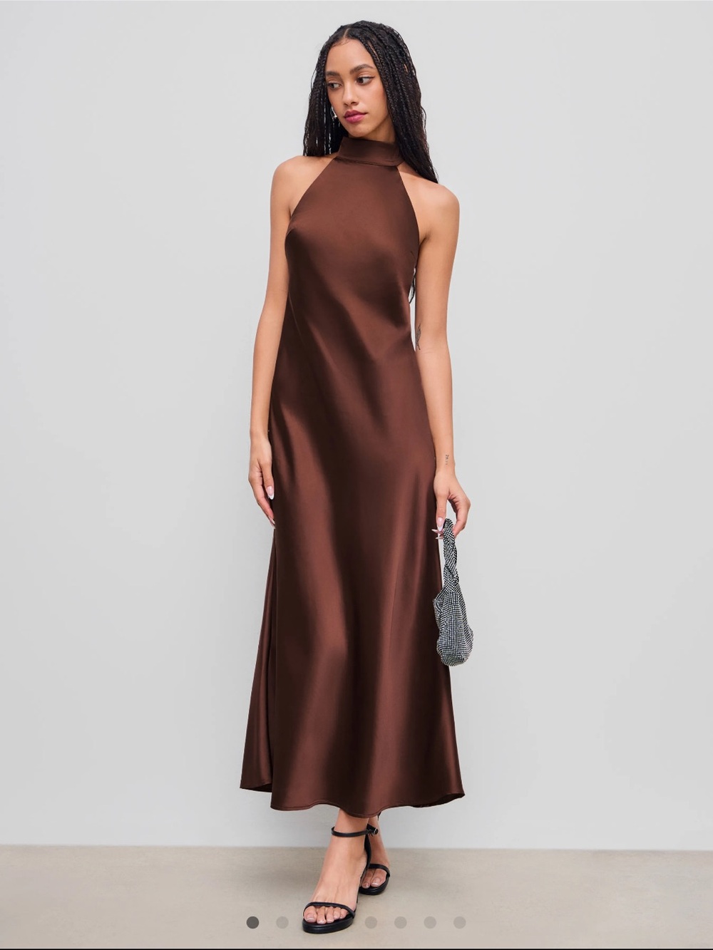 Satin Halter Neck Maxi Dress in Chocolate Brown